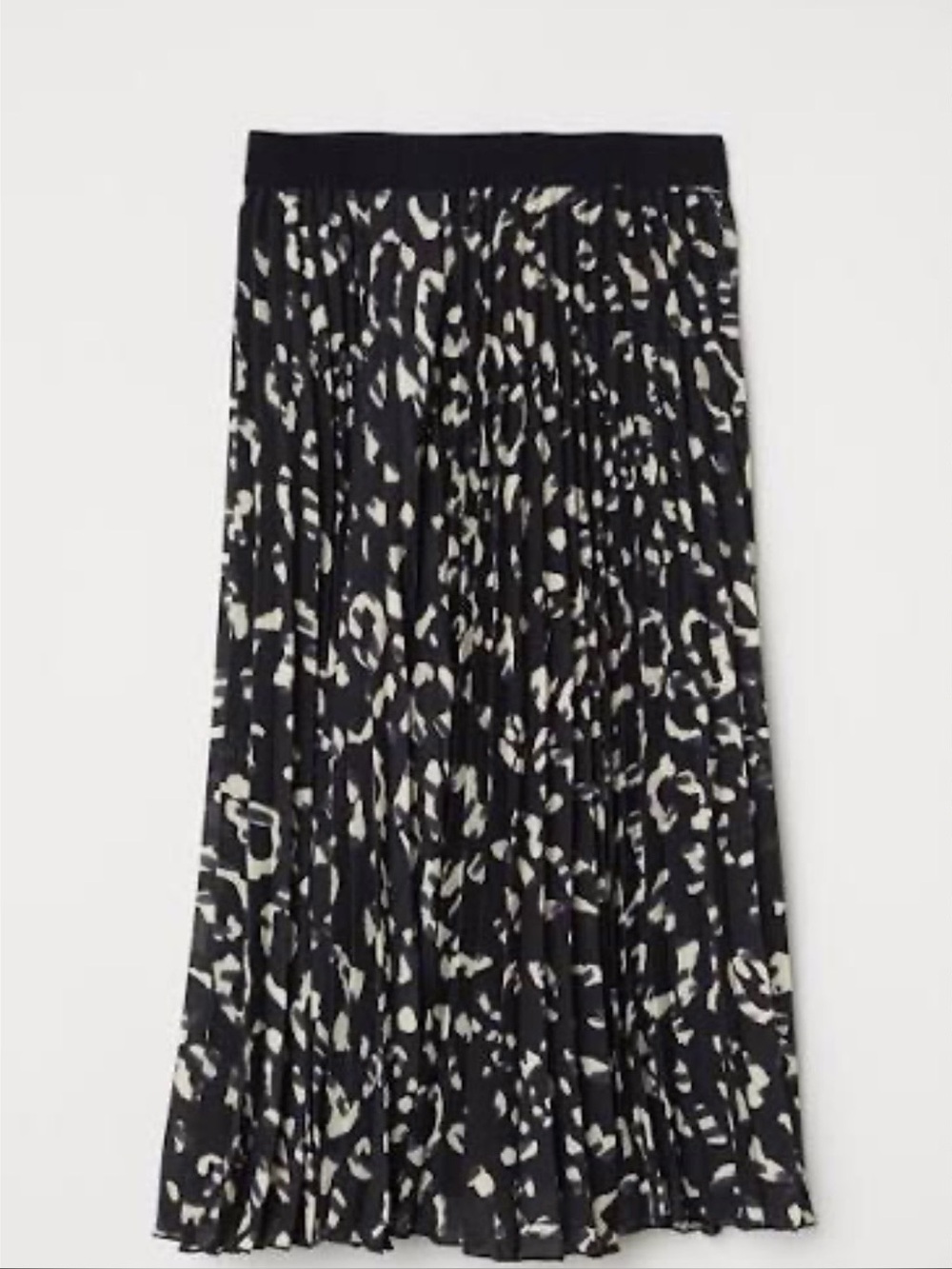 H&M Black and Cream Pleated Midi Skirt size US 6 - Picture 5 of 14